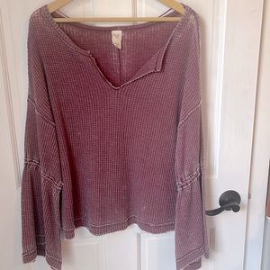 We The Free Size S Bell-Sleeve Waffle Top